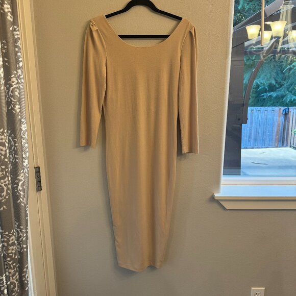 Alice + Olivia Employed Pencil Dress Ruched Sleeve Nude Medium Stretch N… - Picture 4 of 14